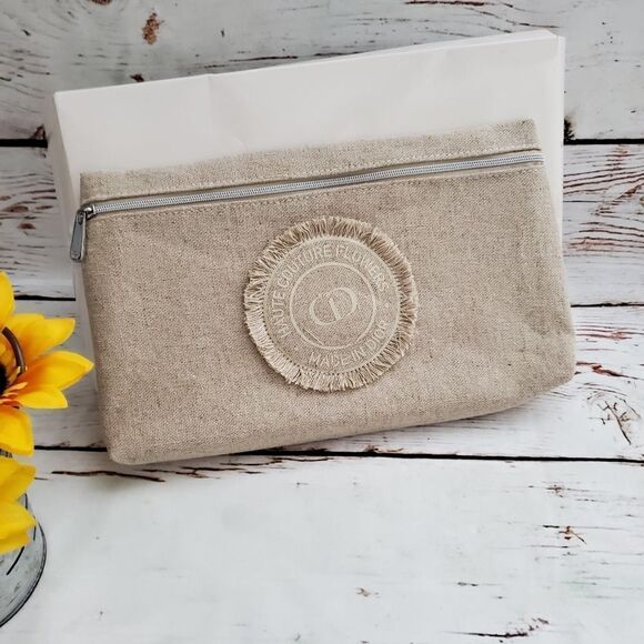 Dior Haute Couture Flowers Canvas Linen Pouch Cosmetic Bag Travel Case Clutch - Picture 3 of 6